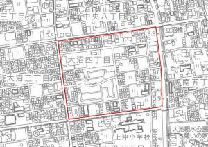 大沼四地区のゾーン30指定区域を赤枠で示した地図
