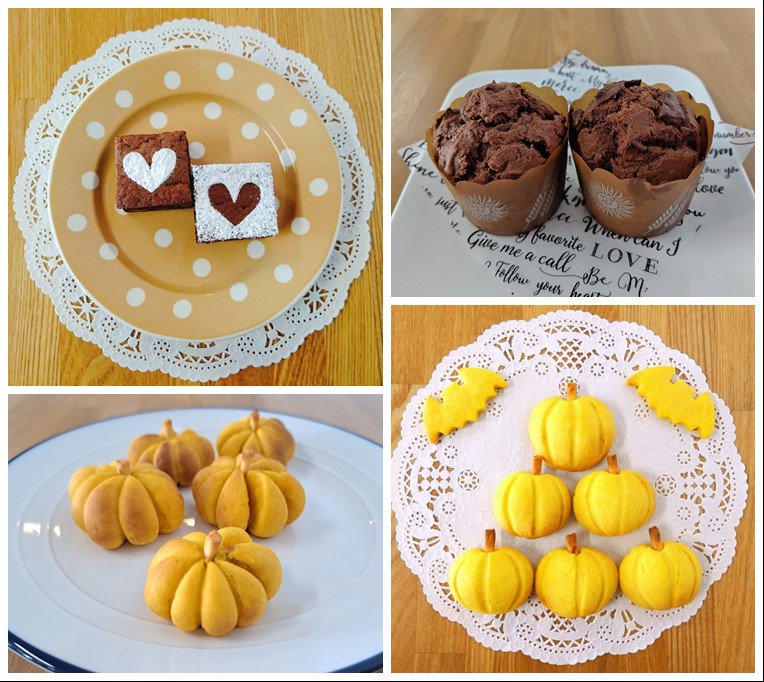 「わくわくパティシエ体験」で作るチョコレートケーキやカボチャ型クッキーの写真