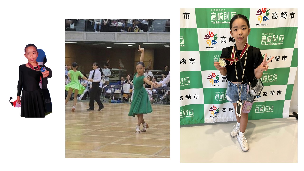 メダルを掲げている、ダンスをしている
