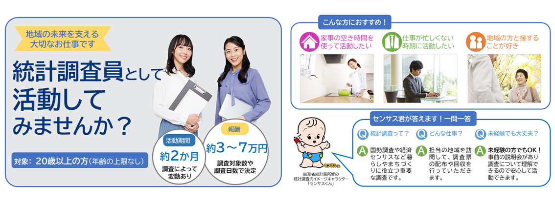 統計調査員募集のための条件や報酬を掲載したポスター
