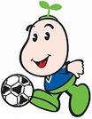 埼玉県国民健康保険団体連合会の国保マスコット健康まもるくんがサッカーボールでドリブルしているイラスト