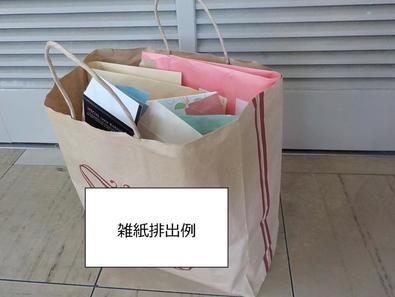 茶色い紙袋に雑誌がたくさん入っている雑紙排出例を示した写真