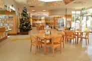 左奥にクリスマスツリーの置かれた、図書・学習コーナーの写真
