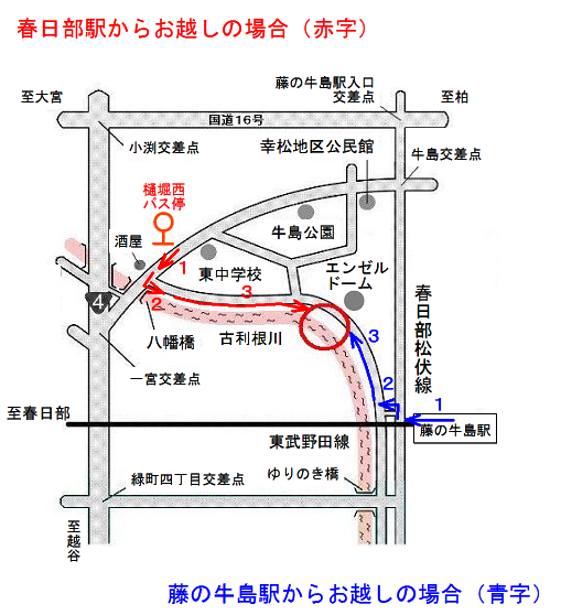 牛島古川公園ひまわり畑への経路を示した案内図