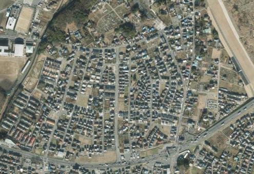 春日部都市計画事業西金野井第二土地区画整理事業の事業区域を上空から撮影した航空写真