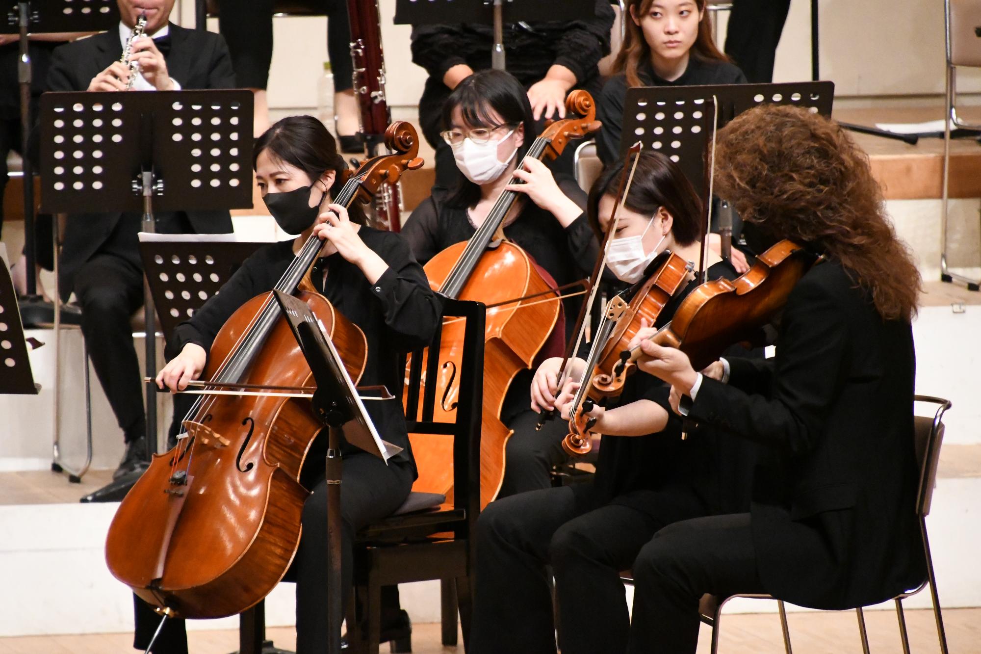 春日部フィルハーモニー管弦楽団のビオラ奏者とチェロ奏者のアップ写真