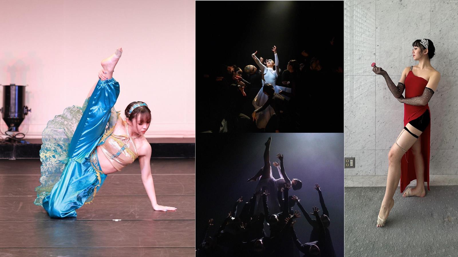 舞台での踊りの様子やポーズを決めているところ