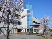 桜が咲いている奥に見える「武里西小学校」の写真（「武里西小学校」のサイトへリンク）
