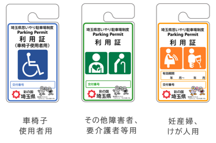 思いやり駐車場制度の利用証3種類になります。