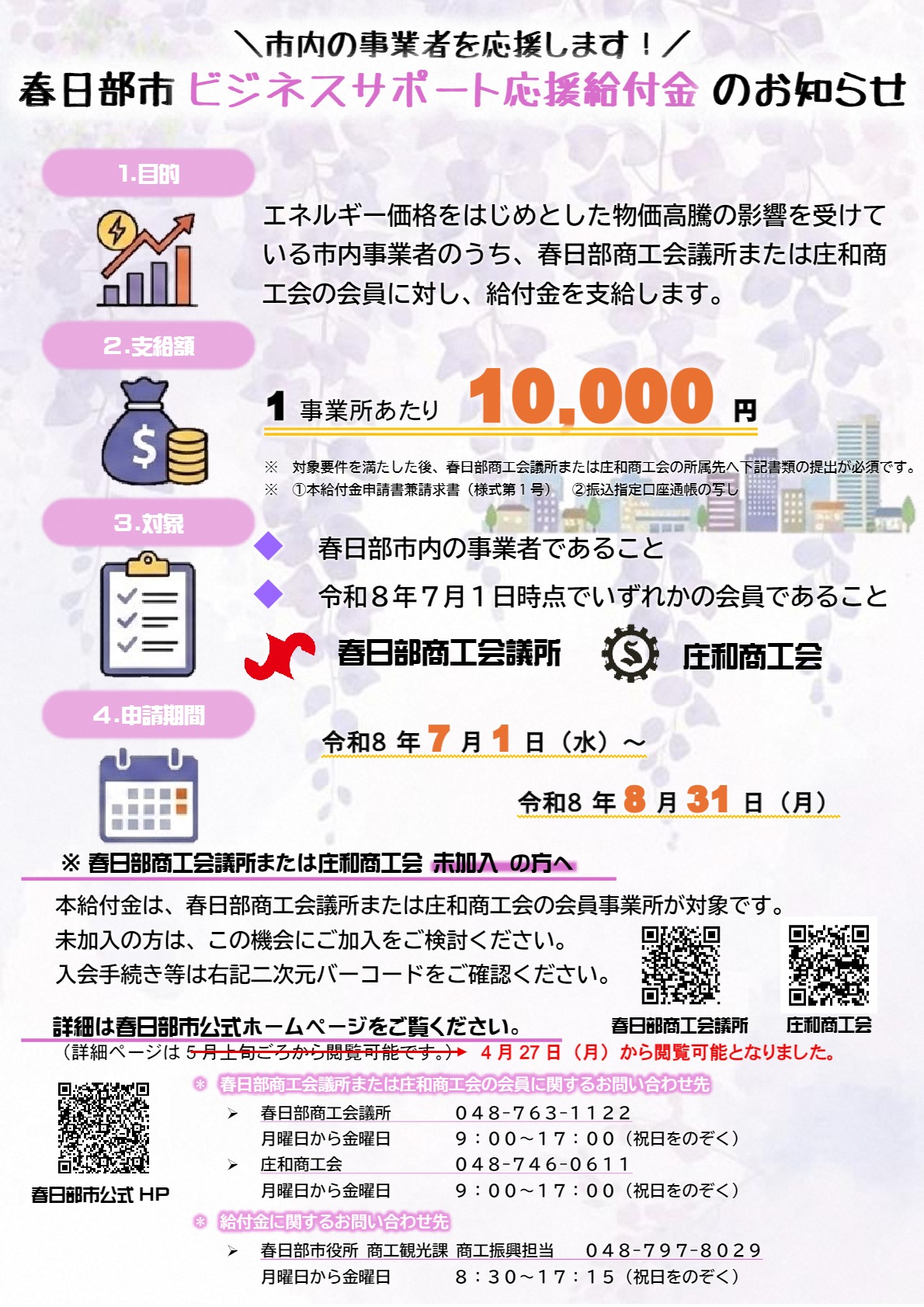 春日部市ビジネスサポート応援給付金リーフレット